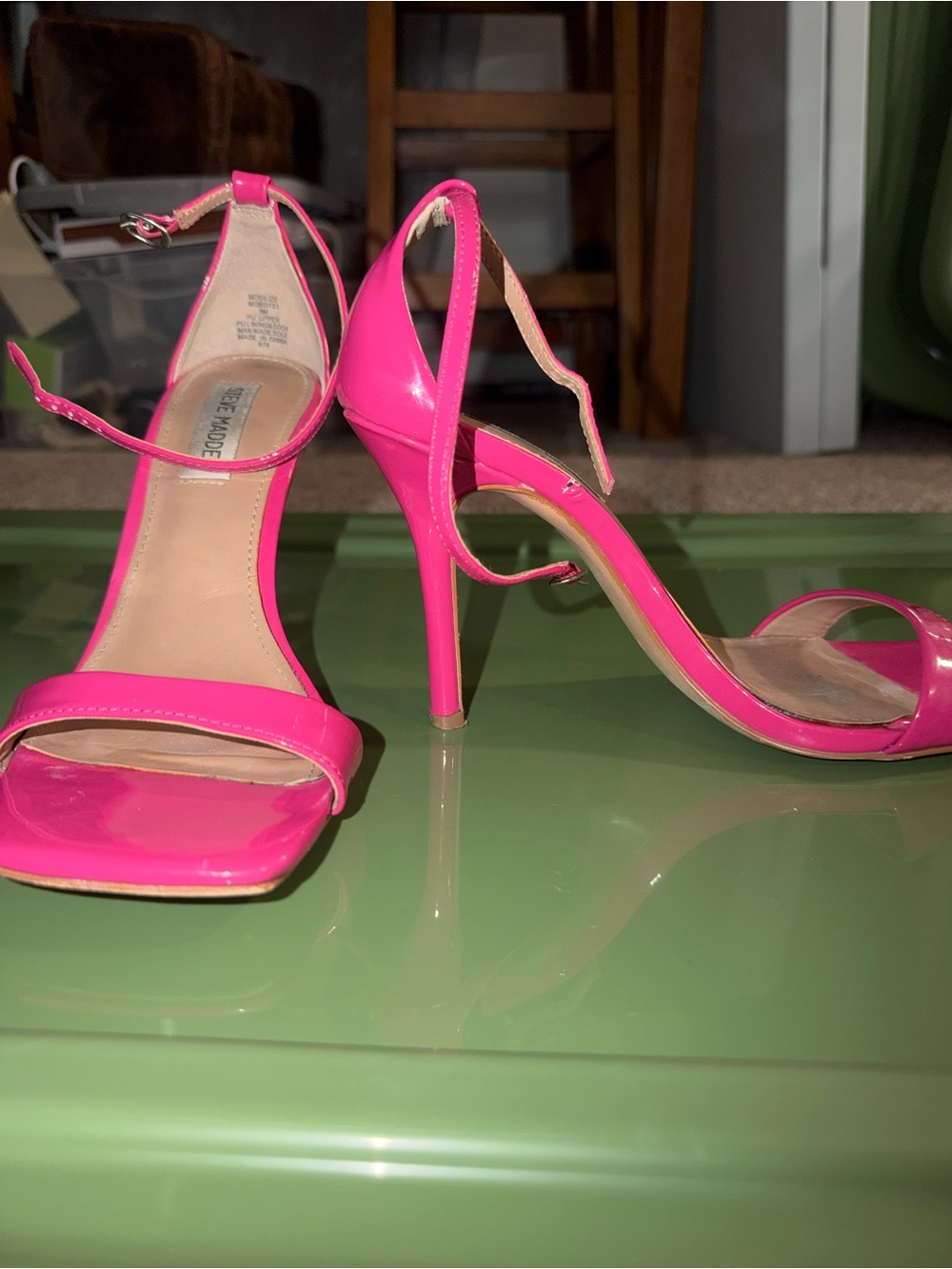 Steve Madden Neon Pink Patent Ankle-Strap Heels - Picture 2 of 3